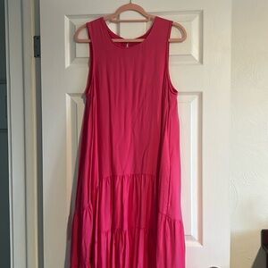 Maeve b/Anthropologie Large Maxi Length Hot Pink Sleeveless Dress 2 ruffle Hem